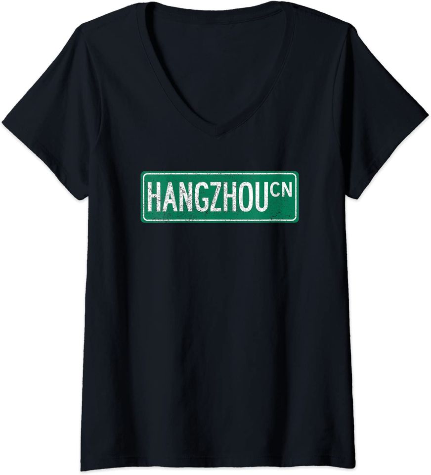 Retro Hangzhou China Street Sign V Neck T Shirt