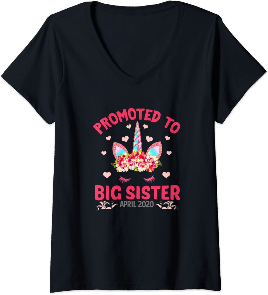 Promoted to Big Sister April Baby Reveals Unicorn V-Neck T-Shirt