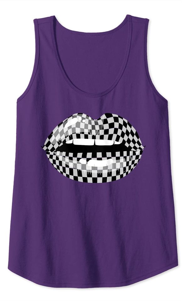 Checkered Black White Lip Gift Checkerboard Women Tank Top