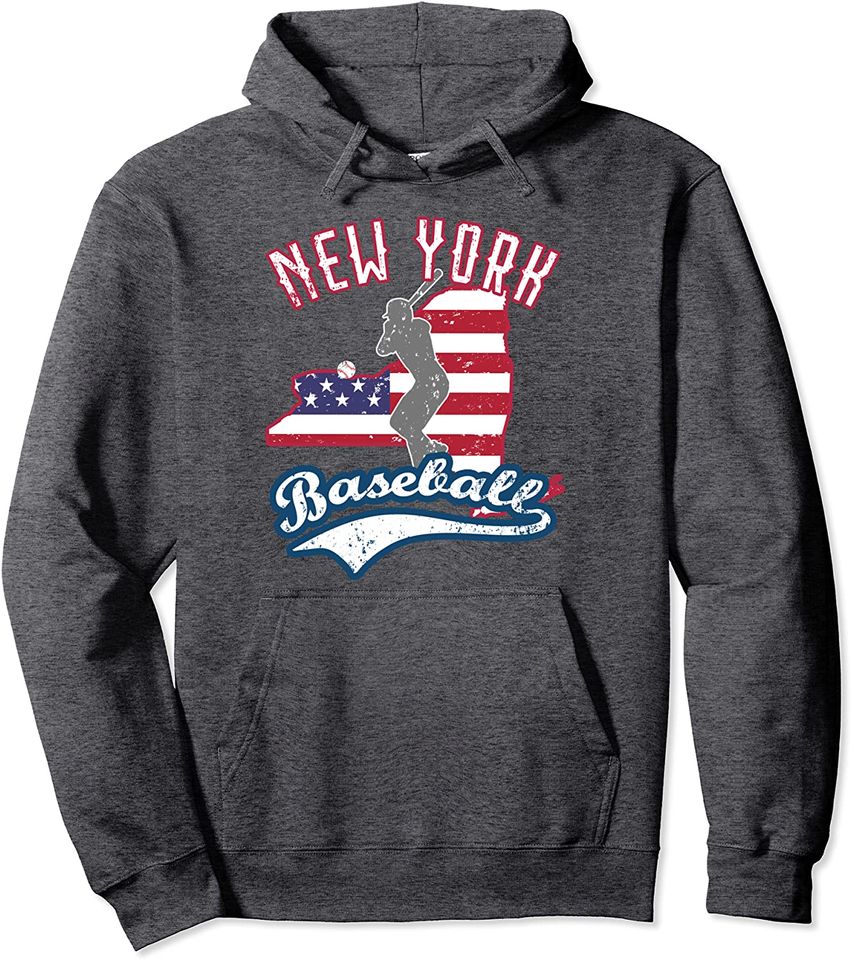 Vintage New York Baseball Game Day Distressed Sports Play Pullover Hoodie