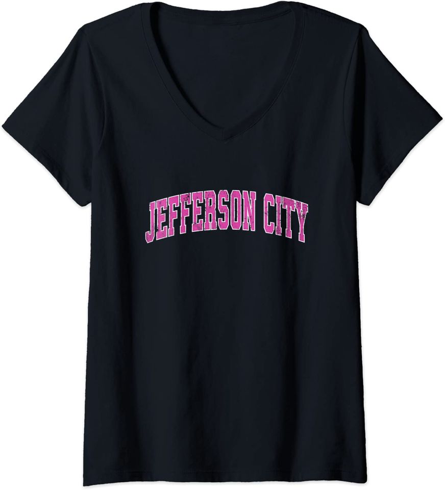 Jefferson City Missouri MO Vintage Sports Design Pink Design V-Neck T-Shirt