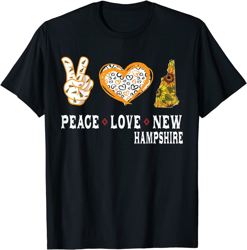 Peace love New Hampshire State Sunflower T-Shirt