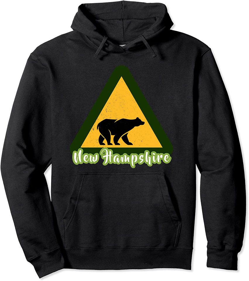 Distressed Visit New Hampshire Vacation Bear Crossing Sign Pullover Hoodie