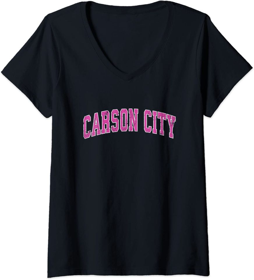 Carson City Nevada NV Vintage Sports Design Pink Design V-Neck T-Shirt
