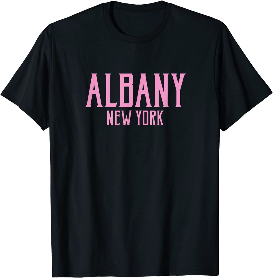 Albany New York Vintage Text Pink T Shirt