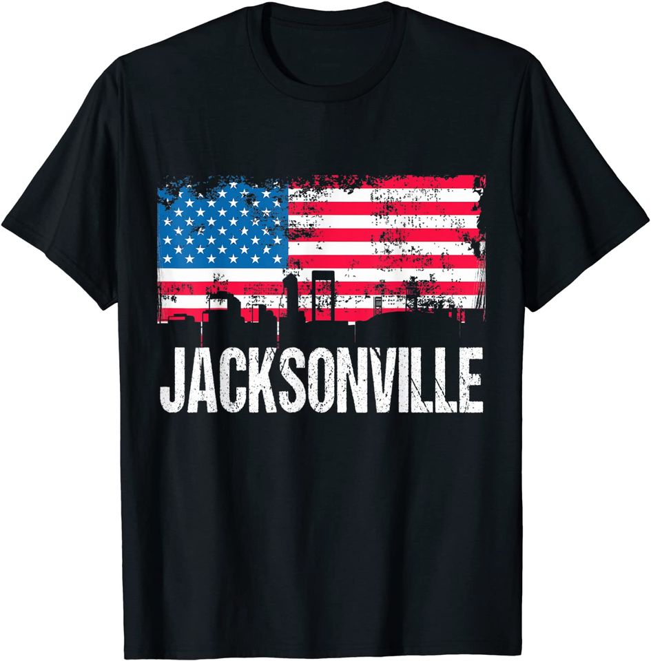 Vintage US Flag American City Skyline Jacksonville Florida T Shirt