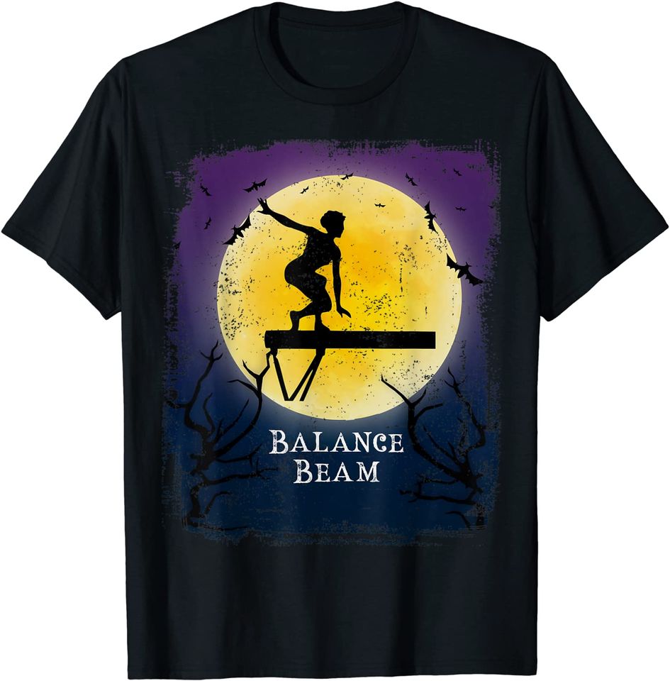Balance Beam Gymnastics Full Moon Silhouette Halloween T Shirt