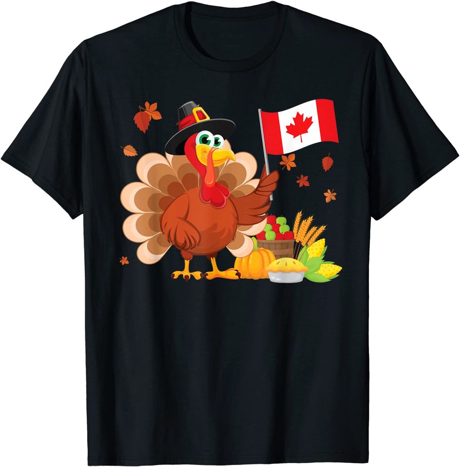 Canada Flag Thanksgiving Canadian Cute Turkey Family Reunion T-Shirt