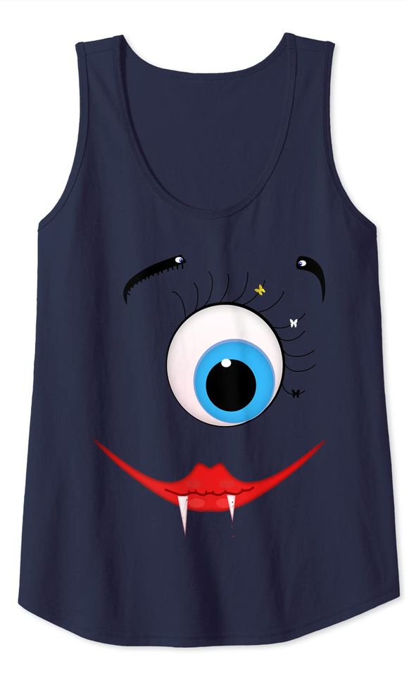 Funny Scary One-Eyed Bloodsucking Monster Face Halloween Tank Top