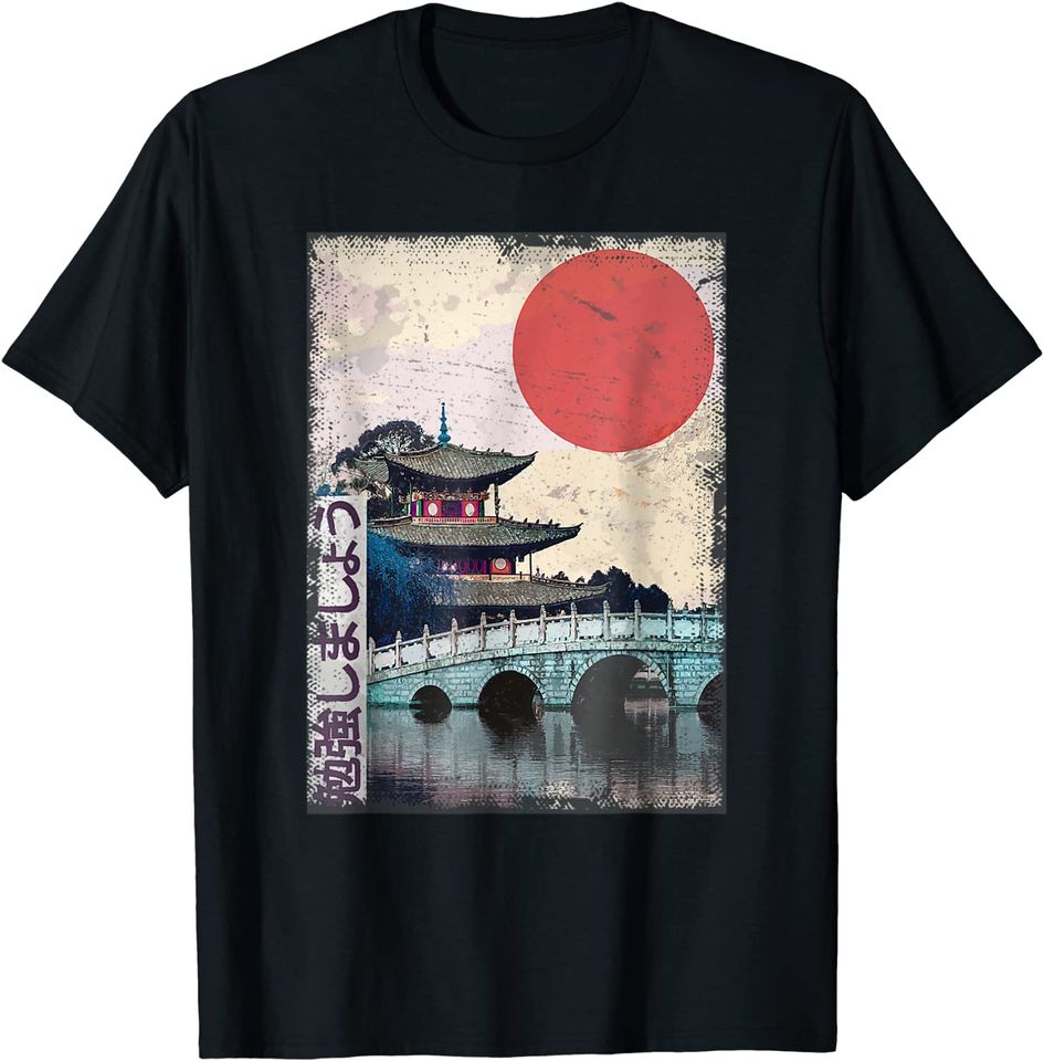 Japanese Temple Anime Woodblock Vintage Art T Shirt