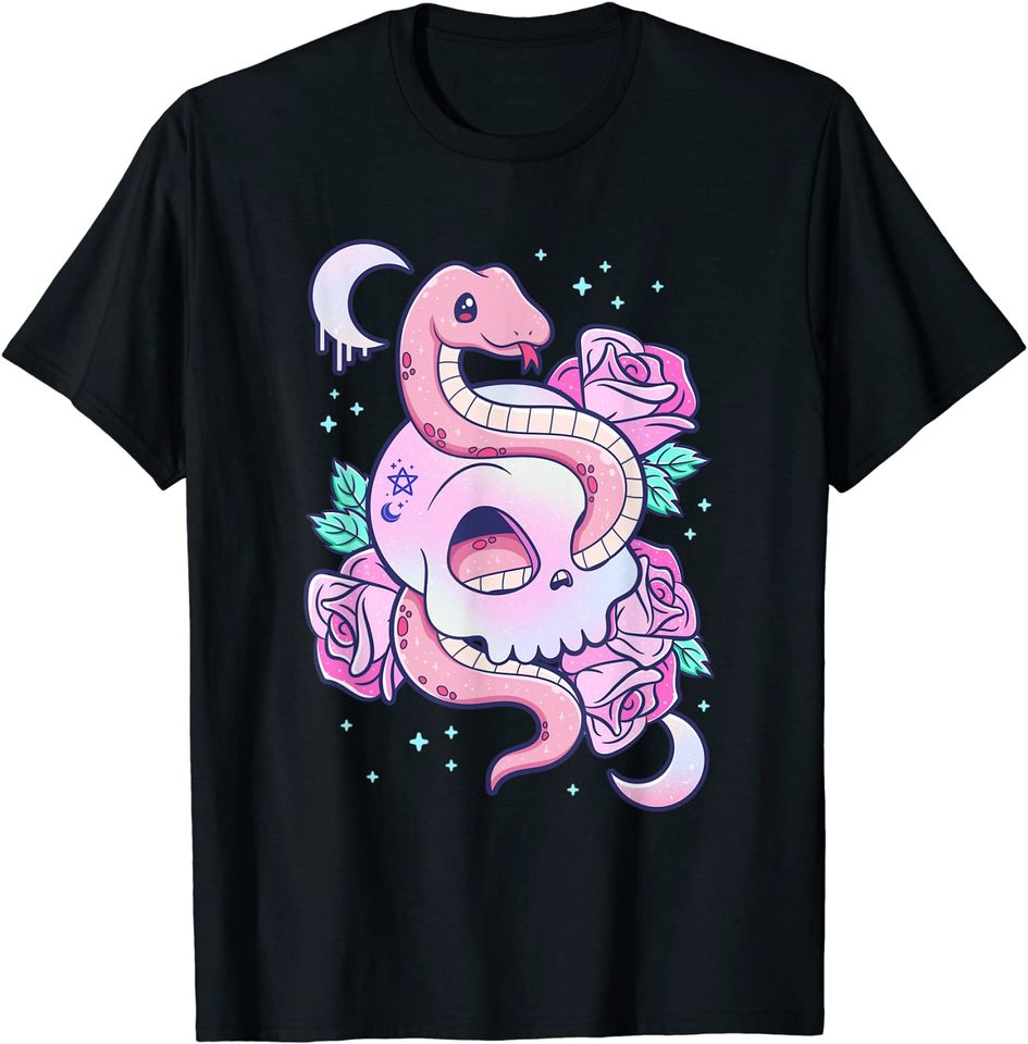 Kawaii Pastel Goth Creepy Skull Serpent Snake Roses T Shirt