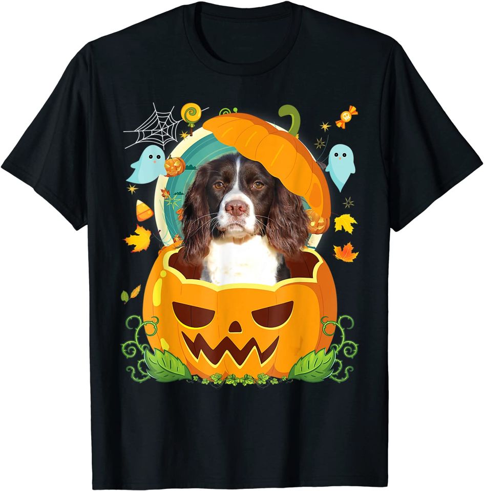 Happy Halloween English Springer Spaniel Dog Witch Pumpkin T-Shirt