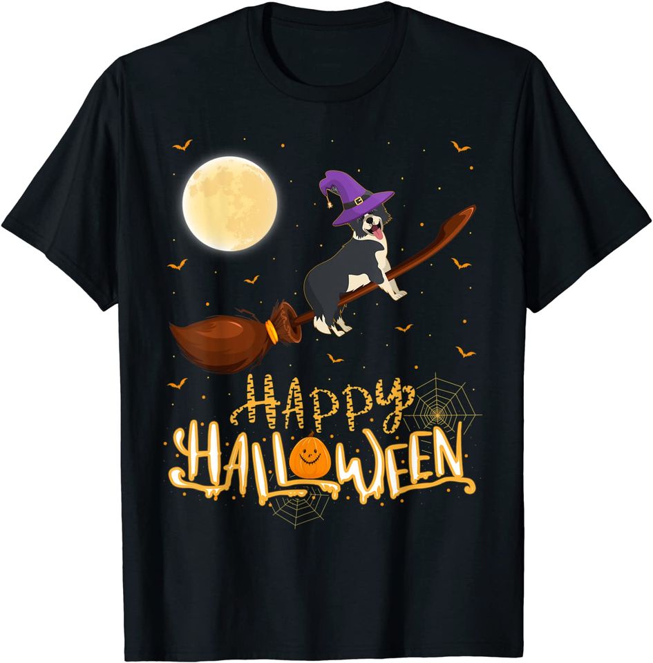 Border Collie Ride Witch Shotgun Halloween T-Shirt