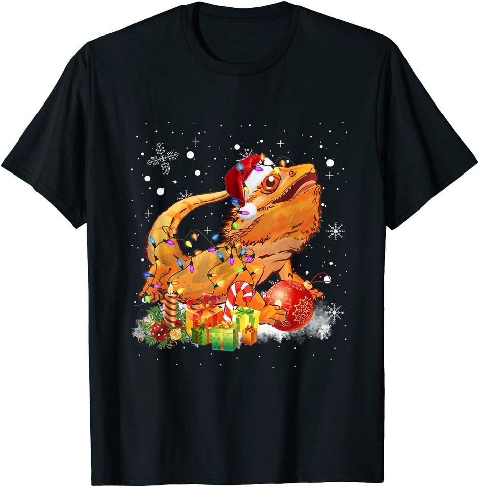 Bearded Dragon Santa Christmas Lovers Xmas Lights T-Shirt