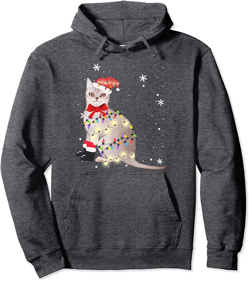 Cat Christmas Lights Pullover Hoodie