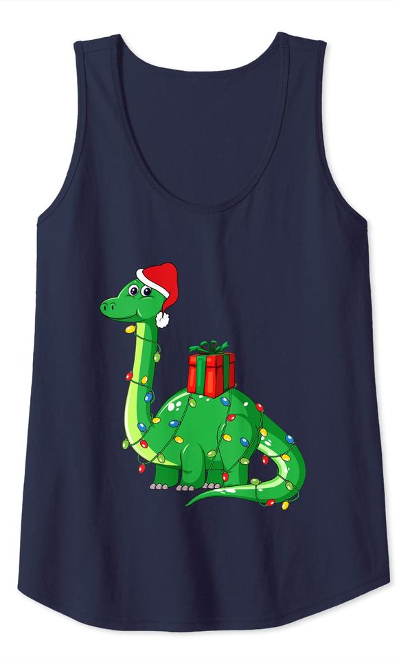 Christmas Dinosaur With Lights Funny Tank Top
