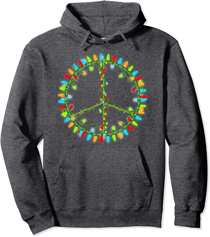 Christmas Lights Peace Sign Retro Hippie Happy Holidays Pullover Hoodie
