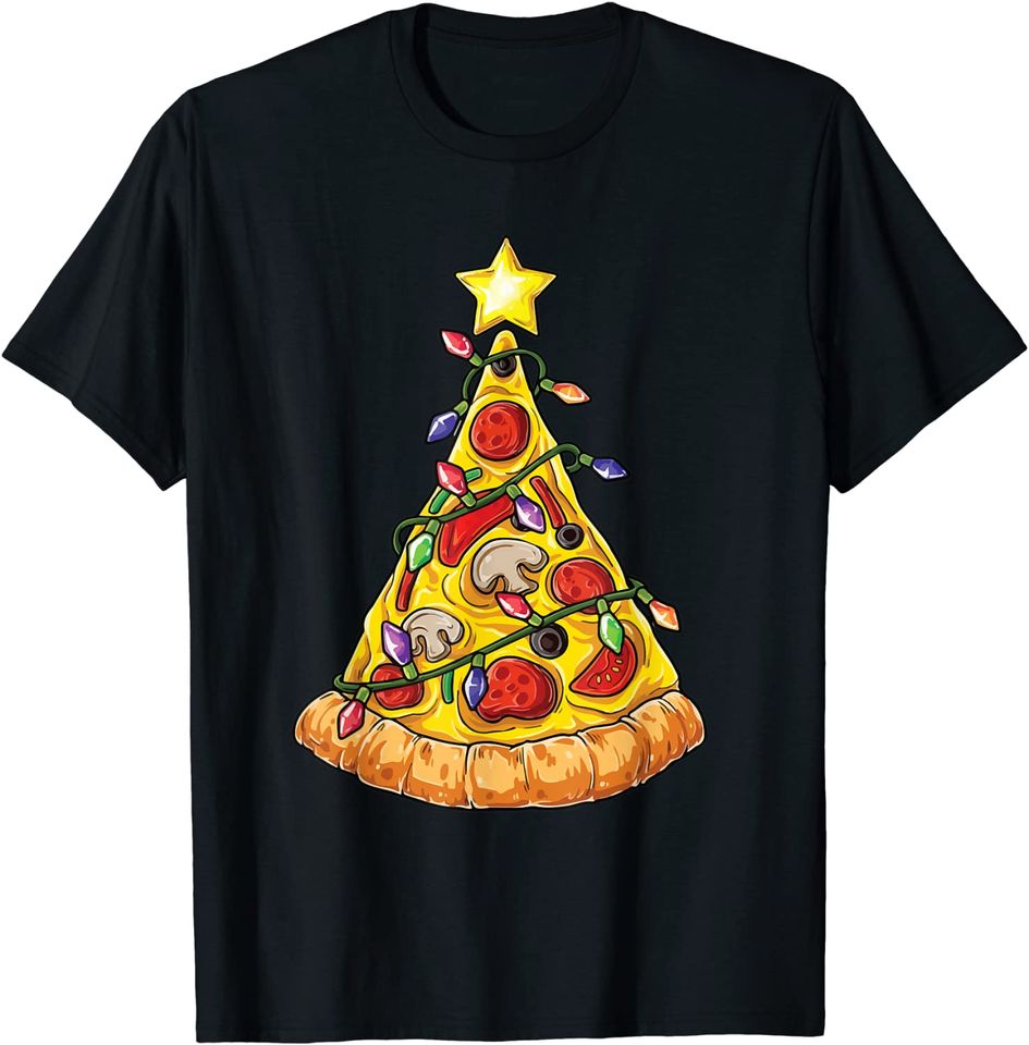 Pizza Christmas Tree Lights Funny Pajama T-Shirt
