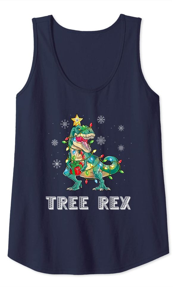 Tree Rex Dinosaur Tangled Up In Christmas Tree Light Snow Tank Top