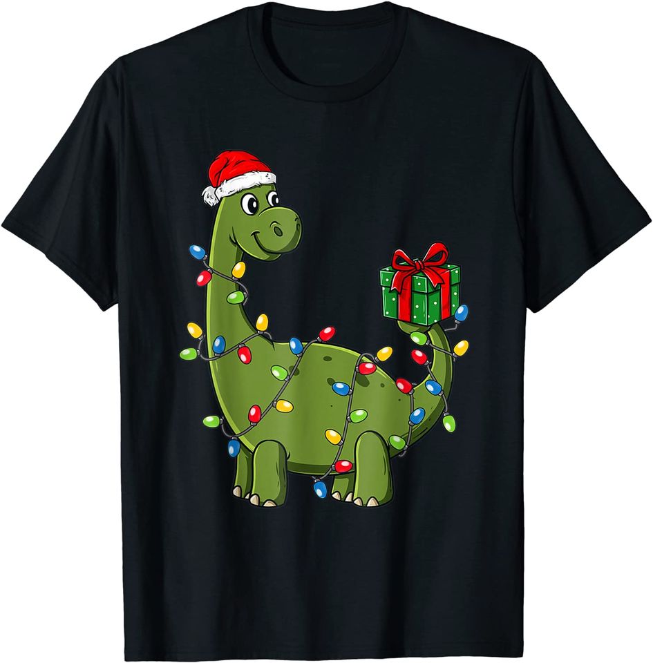 Christmas Dinosaur With Lights Funny T-Shirt