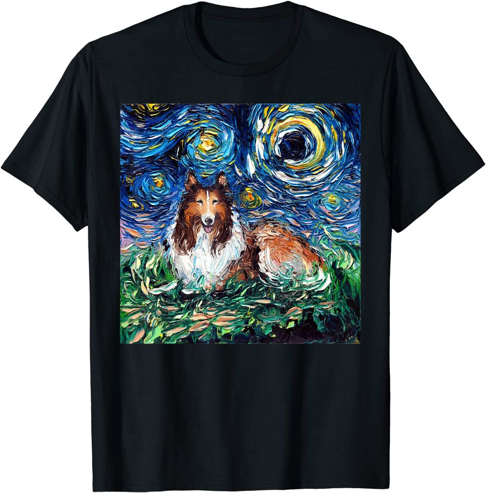 Standard Rough Collie Starry Night Dog Animal T Shirt