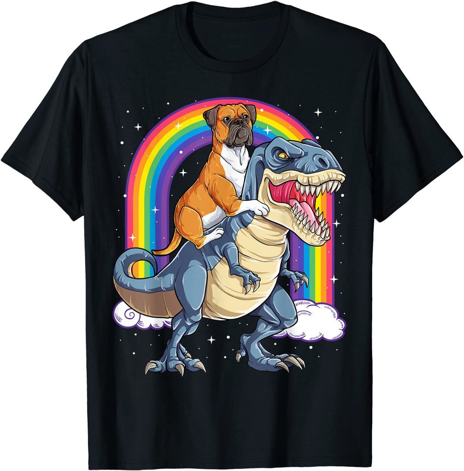Boxer Riding Dinosaur T rex T Shirt
