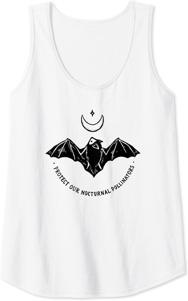 Protect Our Nocturnal Polalinators Bat with Moon Halloween Tank Top