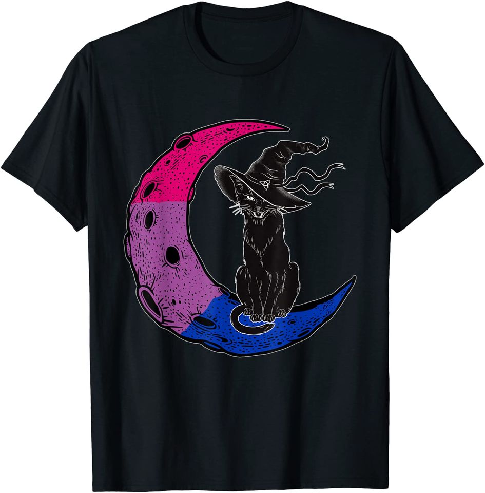 Bisexual Moon Space Cat Witch Pride Halloween T-Shirt