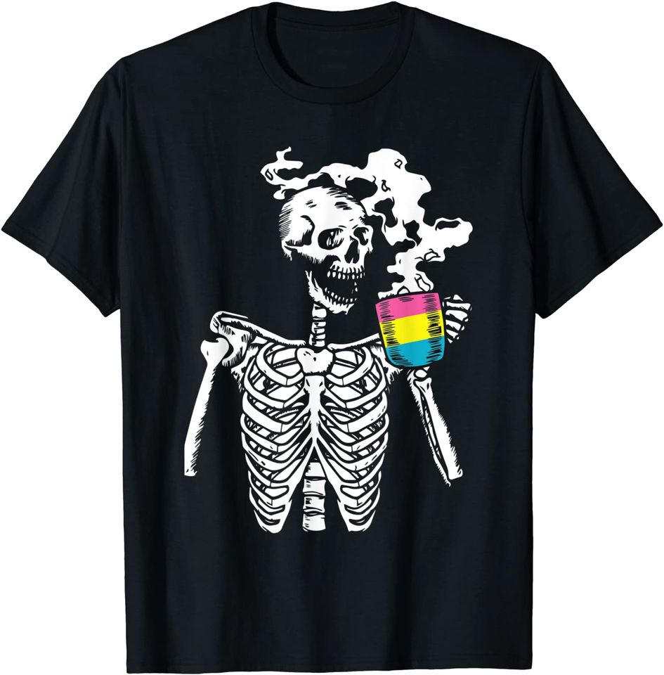 Skeleton Drinking Coffee Transgender Pride Skull T-Shirt