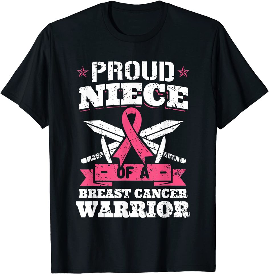 Proud Niece Of Breast Cancer Warrior Pink Awareness Ribbon T-Shirt