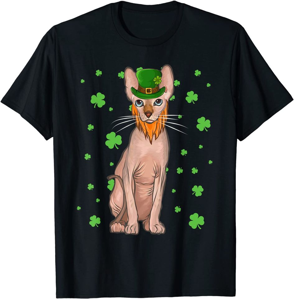 St Patricks Day Sphynx Cat Shamrock T-Shirt