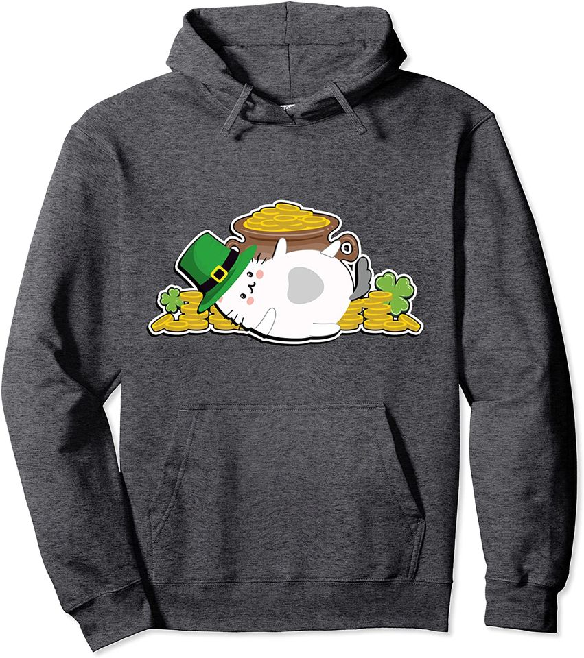 St. Patrick's Day Cat Silhouette Shamrock Pullover Hoodie