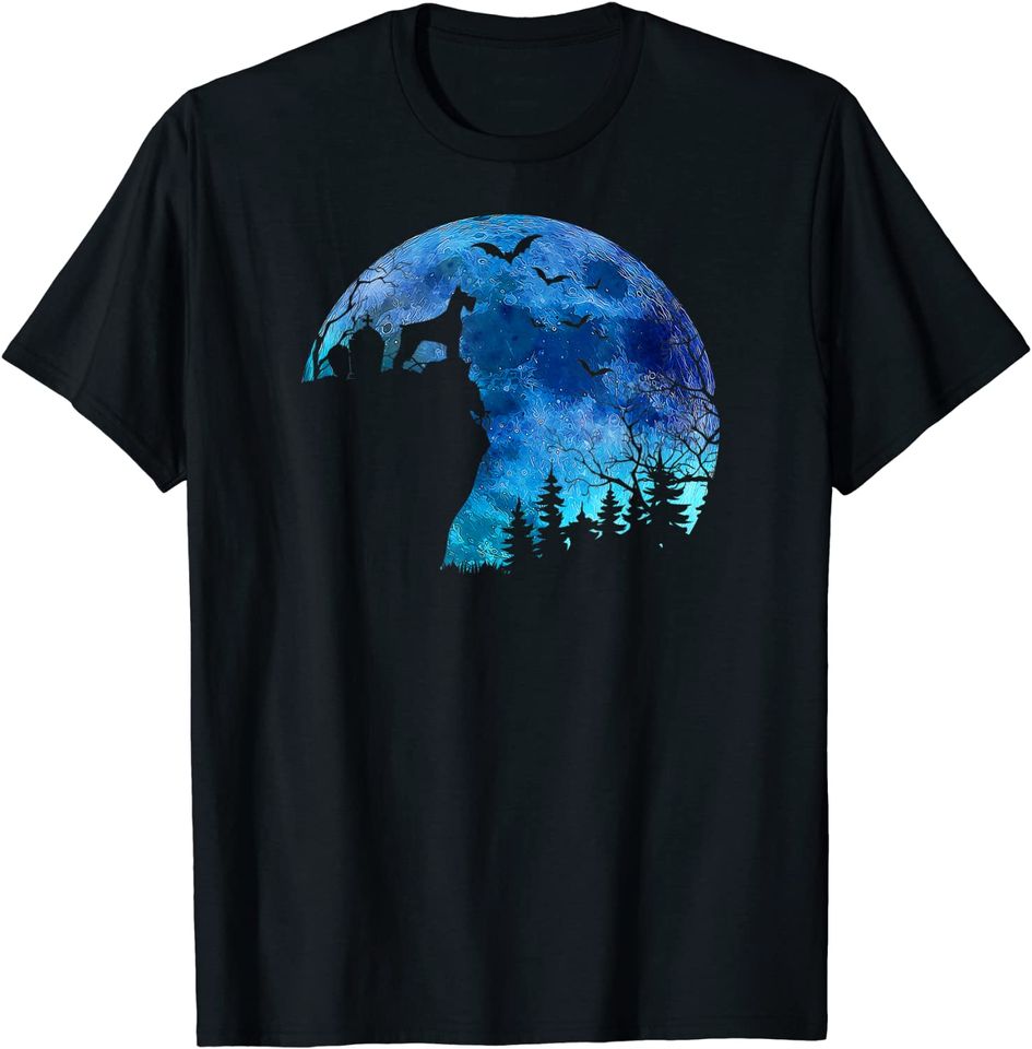 Halloween Mini Schnauzer & Spooky Full Moon Bats T-Shirt