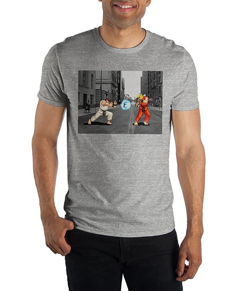 Ryu And Ken Street Fighter Men's Gray T-Shirt Tee Shirt