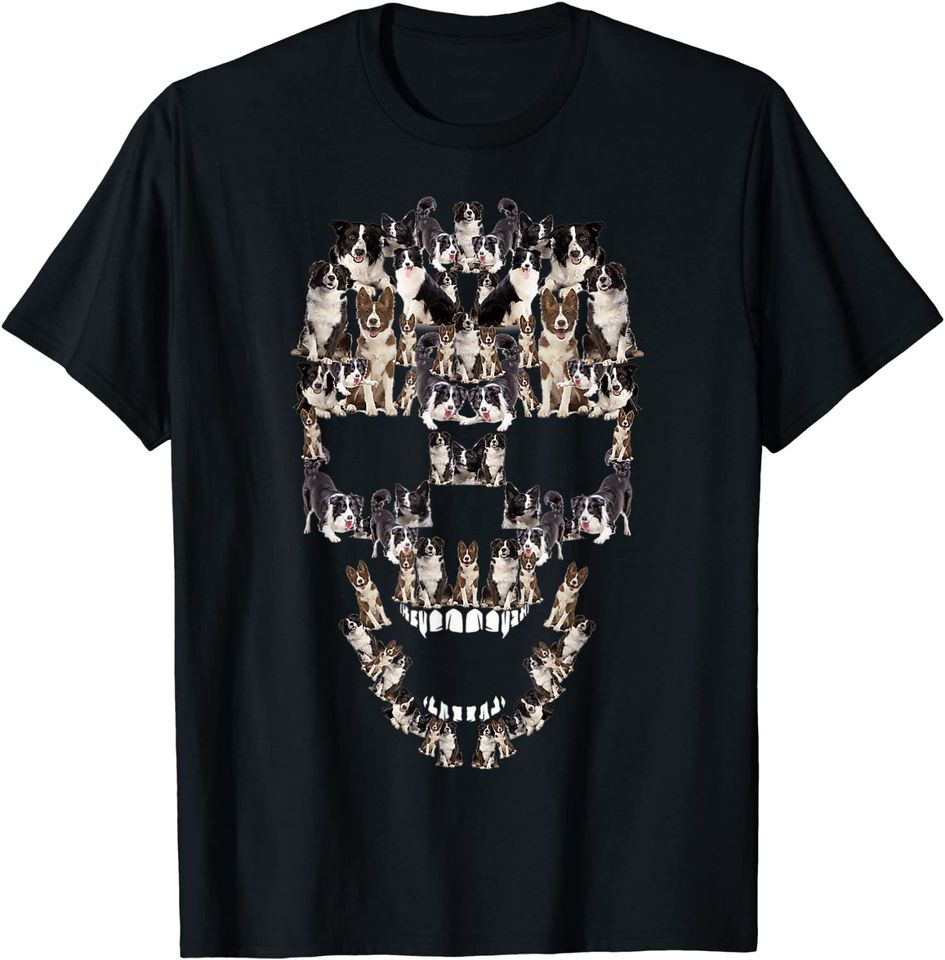 Halloween Border Collie Dog Skull T-Shirt
