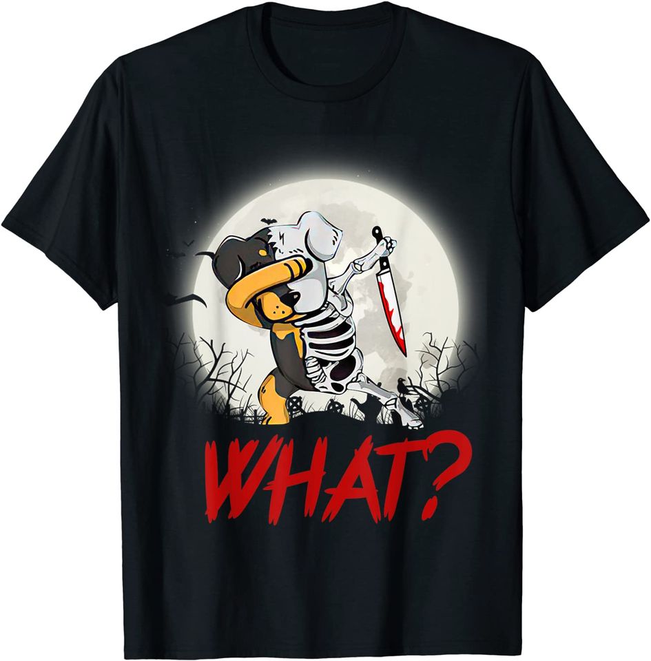 Dabbing Skeleton Dog With Bloodstain Knife Halloween T-Shirt