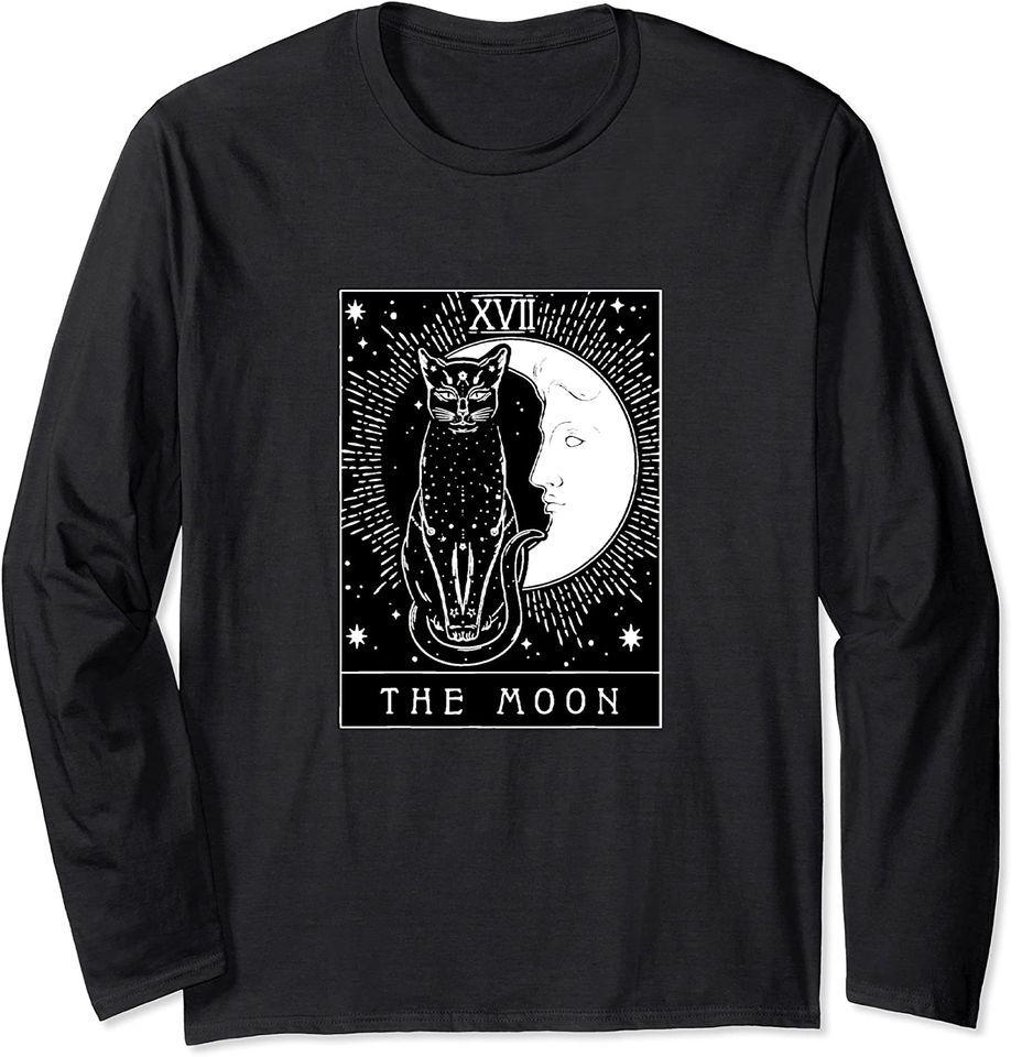 The Black Cat Tarot Card and Moon XVII, The Moon Tarot Card Long Sleeve