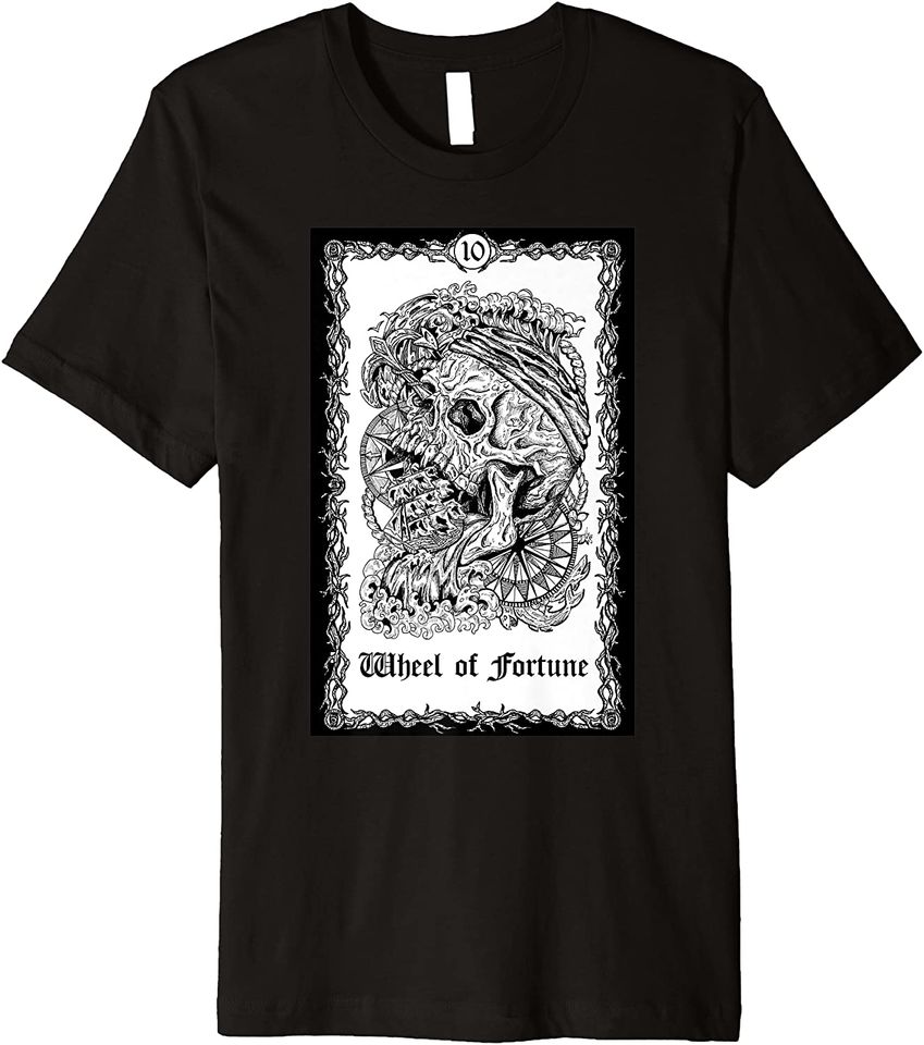 Tarot Card Shirt Wheel of Fortune Skull Goth Magic Occult Premium T-Shirt