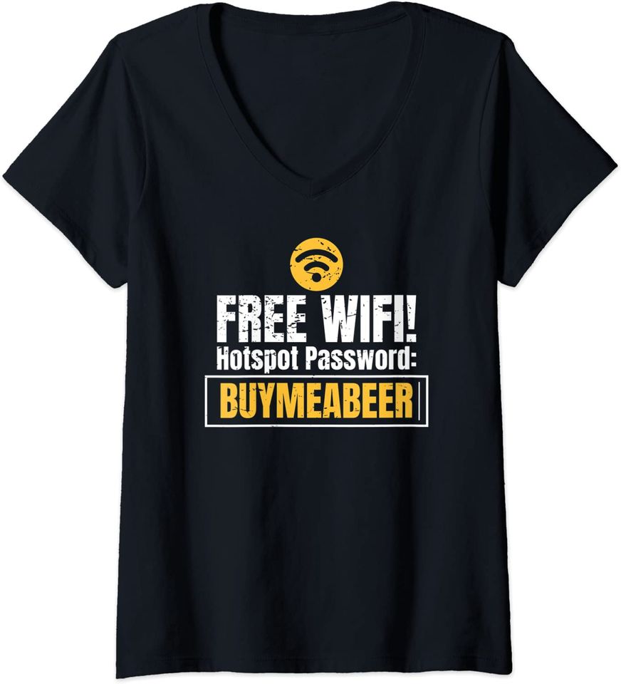 Free Wifi Password Buy Me A Beer Alcohol Humor V-Neck T-Shirt