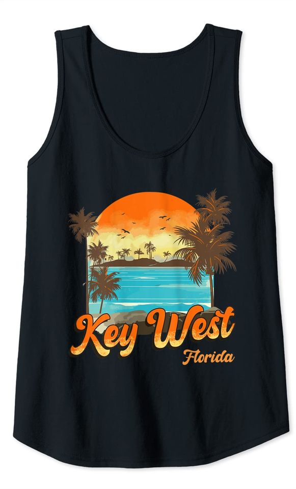 Key West Florida Beach Summer Vacation Palm Trees Sunset Tank Top