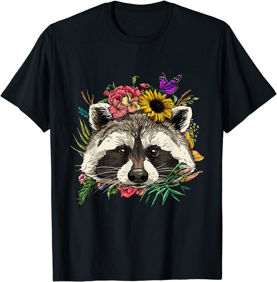 Floral Raccoon Spring Nature T-Shirt