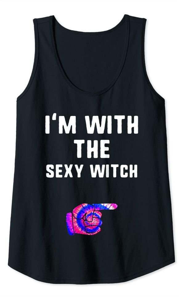 I'm With Sexy Witch Tie Dye Halloween Matching Couple Tank Top
