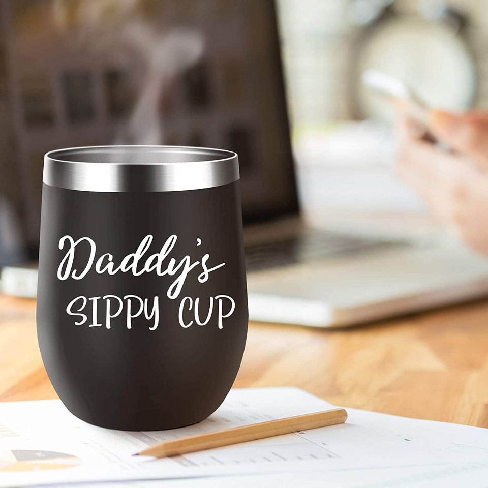 Birthday Gifts For Dad Wine Tumbler, Daddy'S Sippy Cup 12 Oz
