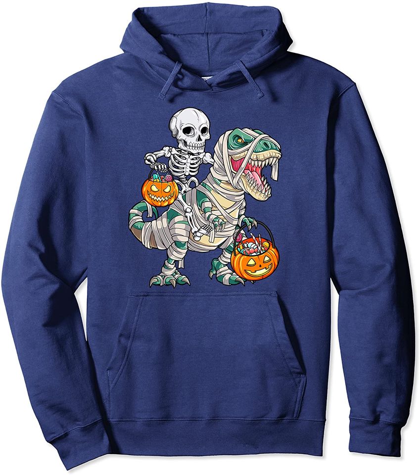 T Rex Skeleton Riding Mummy Dinosaur Pumpkin Hoodie