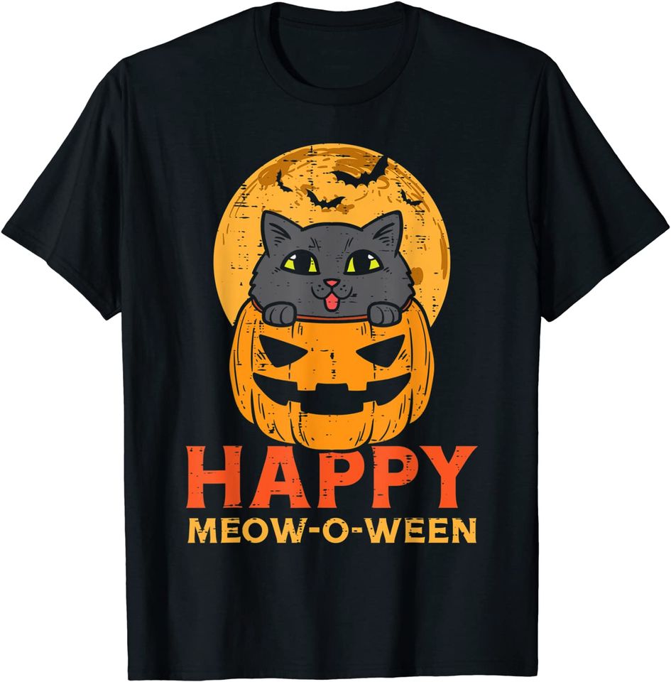 Pumpkin Cat Moon Happy Meow O Ween Halloween T-Shirt