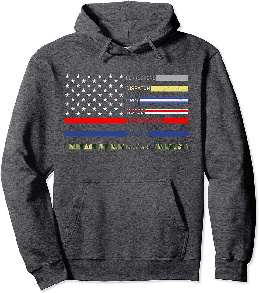 First Responders Corrections Dispatch EMS Nurse USA Flag Pullover Hoodie