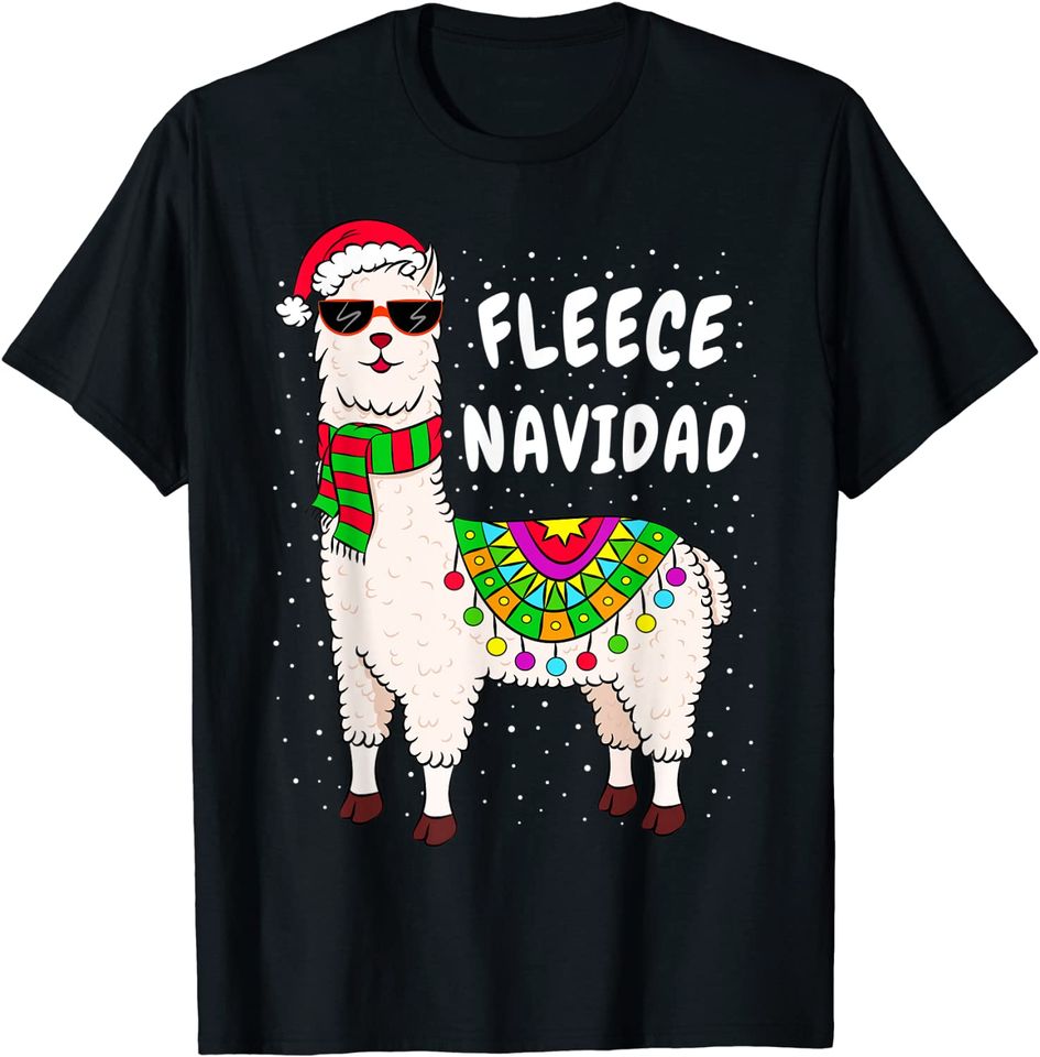 Fleece Feliz Navidad Llama Christmas T-Shirt