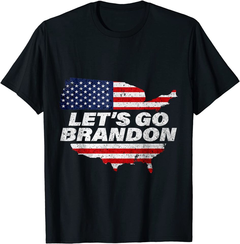 Let's Go Brandon Us Flag and Map Colors T-Shirt