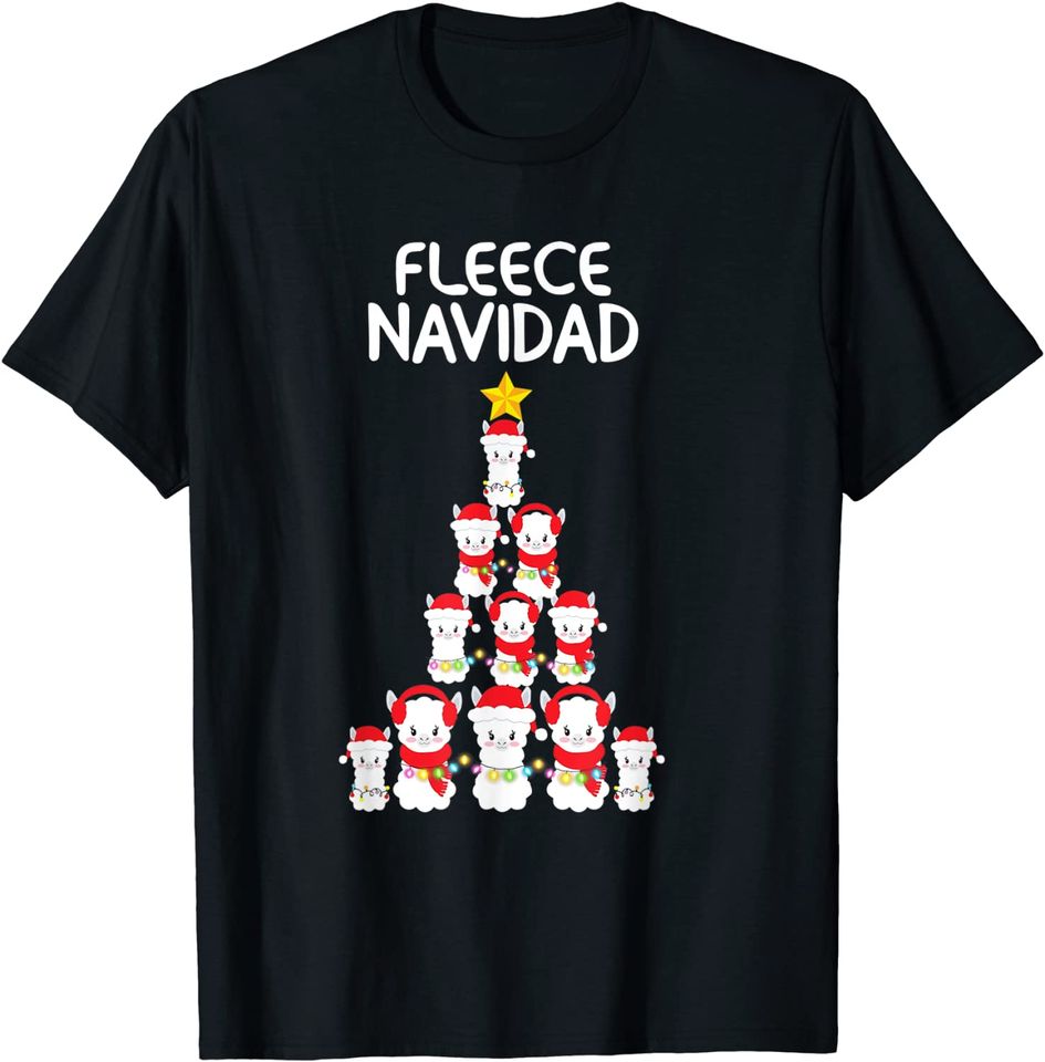 Fleece Feliz Navidad Llama Christmas Tree Animal Xmas T-Shirt