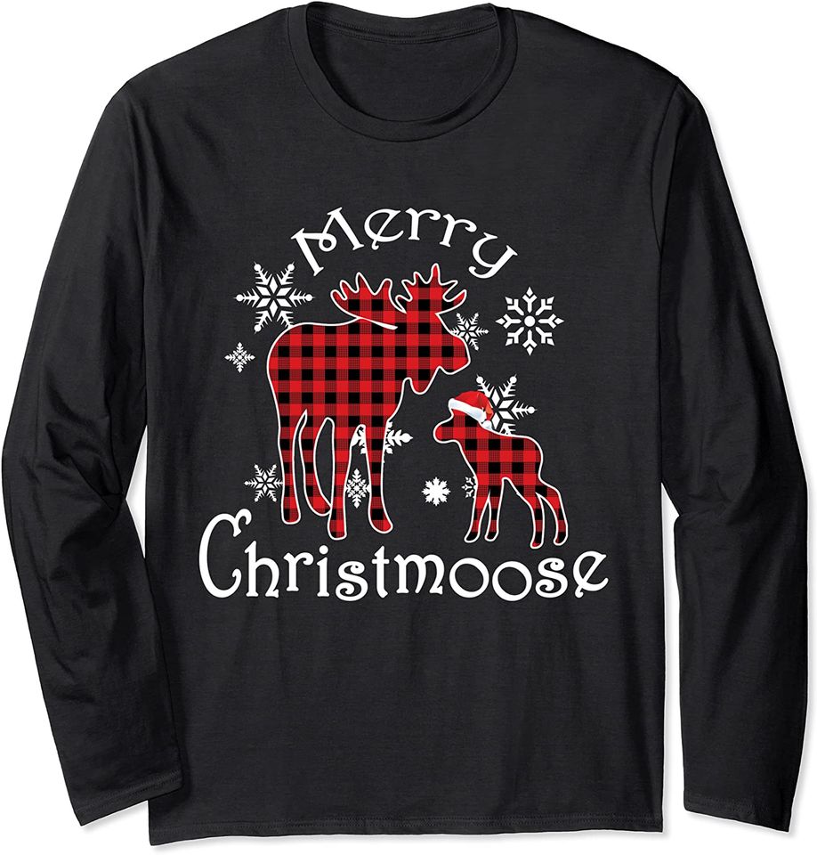 Merry Christmoose Moose Buffalo Red Plaid Christmas Long Sleeve